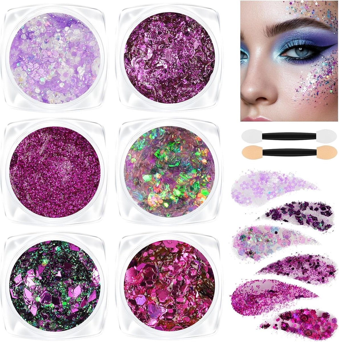 Fluorescerende Dikke Gel Sequins in 6 Kleuren (zonder Lijm) voor Gezicht, Lichaam en Haar - Perfect voor Halloween, Feesten en Kerstmis