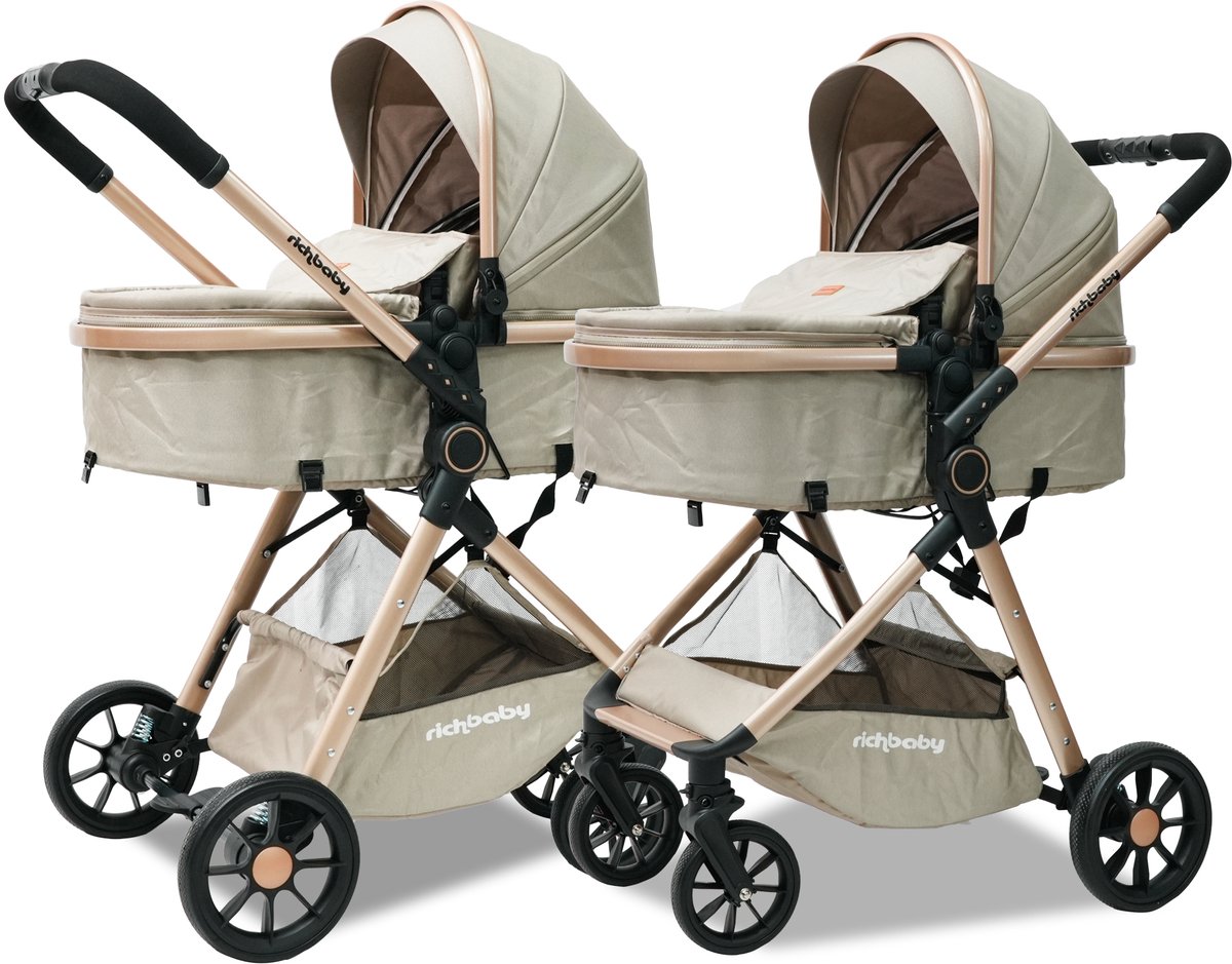 Wishdor Kinderwagen - Convertibel naar slaapkuip - Compact opvouwbaar - Hoog model - Verstelbare kap - Omkeerbare zitting - Abrikoos crème - 62 x 80 x 106 cm