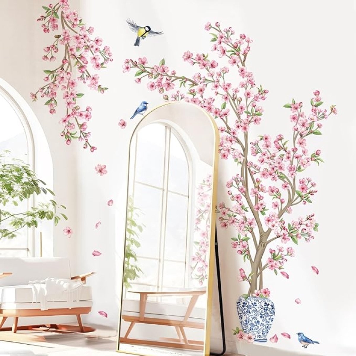 Muursticker Kersenbloesem XXL - Grote Roze Kersenbloesem Boom Muursticker Vinyl - Bladmuren 4 Vellen