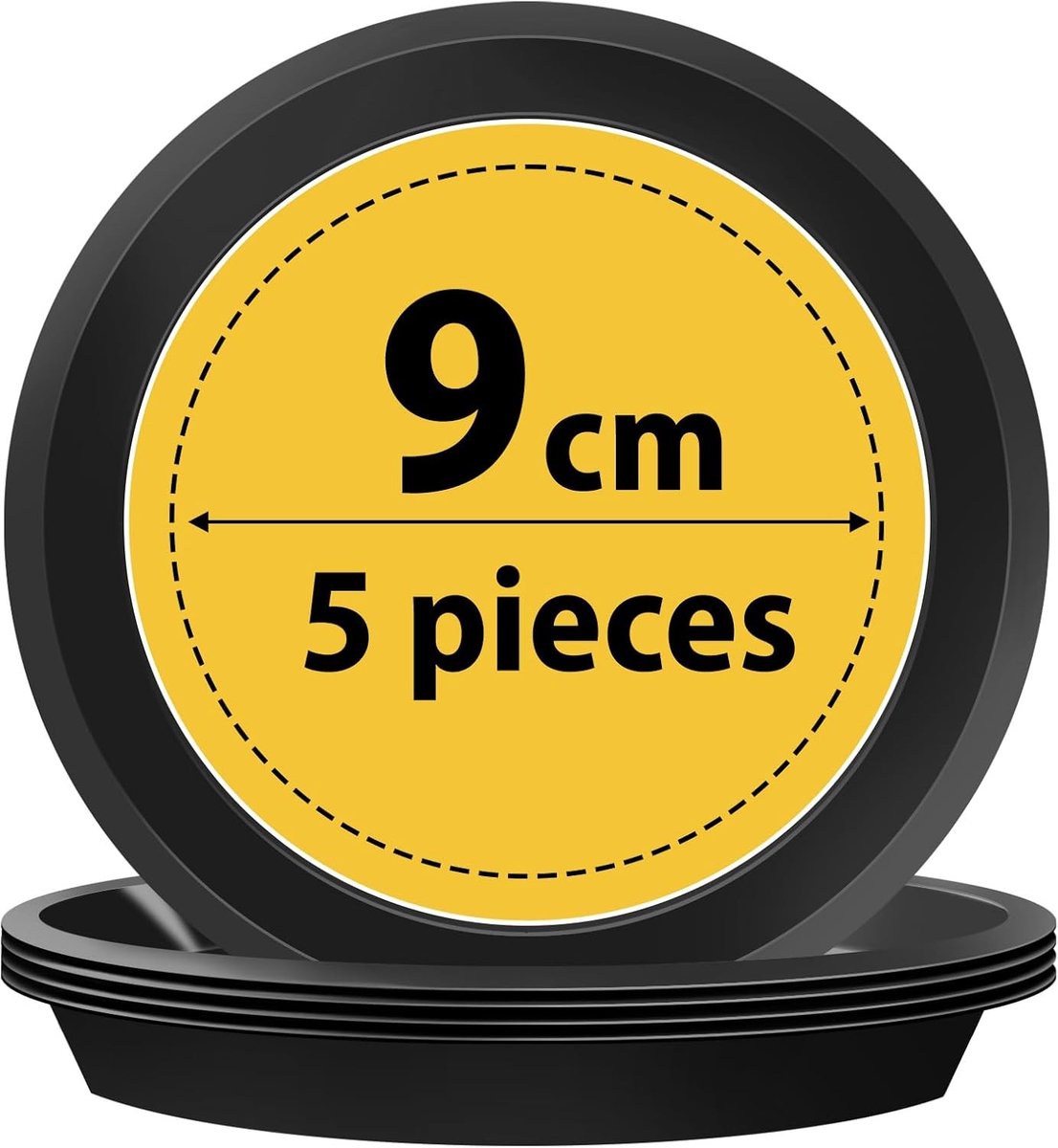 Set van 5 ronde plastic plantenschotels, herbruikbare drip trays voor potten, ideaal voor binnen en buiten (12 cm, zwart)