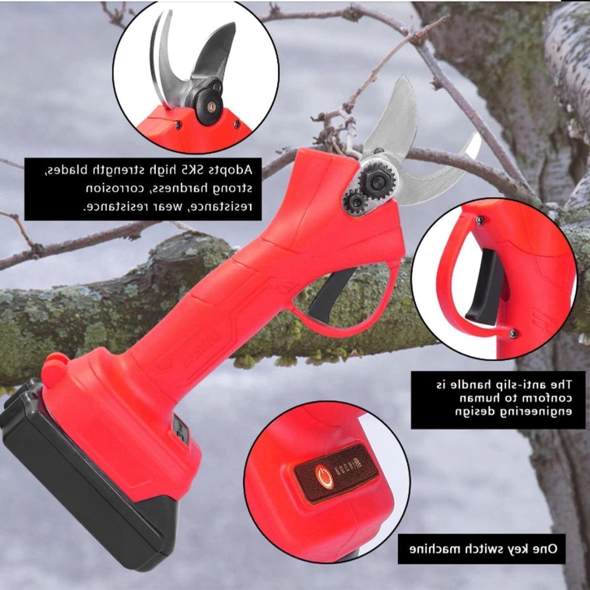 Elektrische Snoeischaar - Takkenknipper Snoei - Tuinonderhoud Snoeien - Dubbele Batterij Inbegrepen - 30 mm Snoeicapaciteit - Zwart