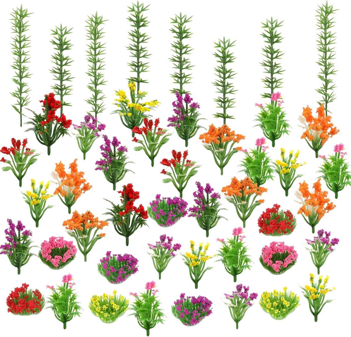 Gemengde mini-modelbomen set van 75 stuks, kleurrijke bloembomen en bloemstruikclusters voor diorama's, modelspoor en zandtafel decoratie, perfect voor doe-het-zelf projecten