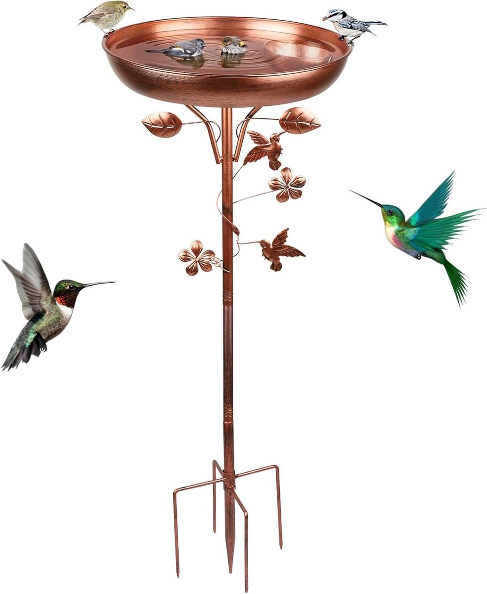 Vogelbad Tuin - Drinkbak Vogels - Vogels Voeren - Inclusief Voerbakje - 97 cm Hoog - Antiek Brons