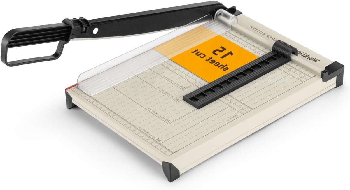 Guillotine papiersnijder - Papier trimmer - Nauwkeurig snijden - Veiligheidsbescherming - 15 vellen - Metallic grijs