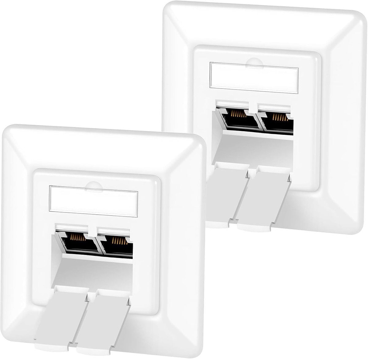 2x CAT6A Universele Netwerk Jack, 2 Poorts LAN Jack STP Volledig Afgeschermde RJ45 Module voor 10 Gigabit Ethernet, Opbouw, Wit, Ideaal voor Thuisnetwerken en Kantoorverbindingen