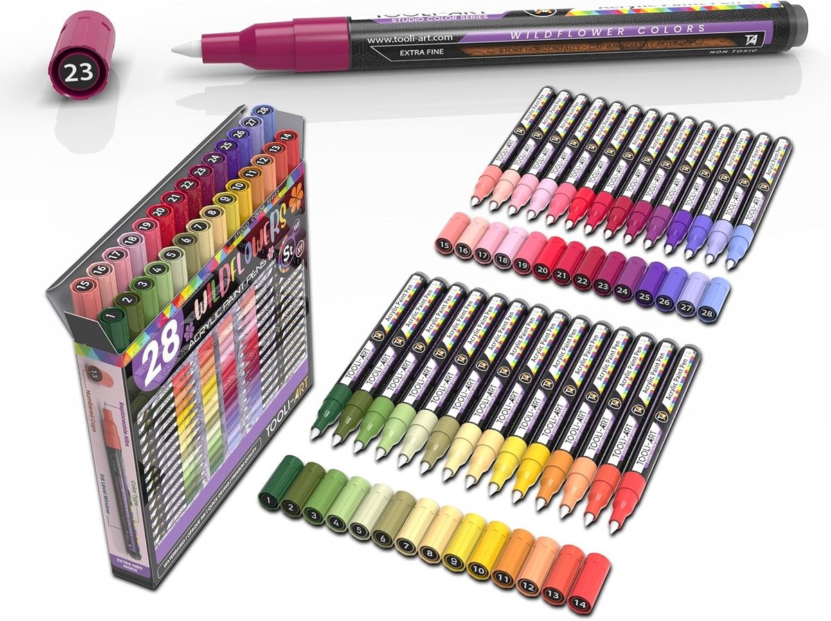 Acryl Verfstiften - Extra Fijne - Wildflower Kleuren - Niet Giftig - Voor Detaillering en Creatief Schilderen