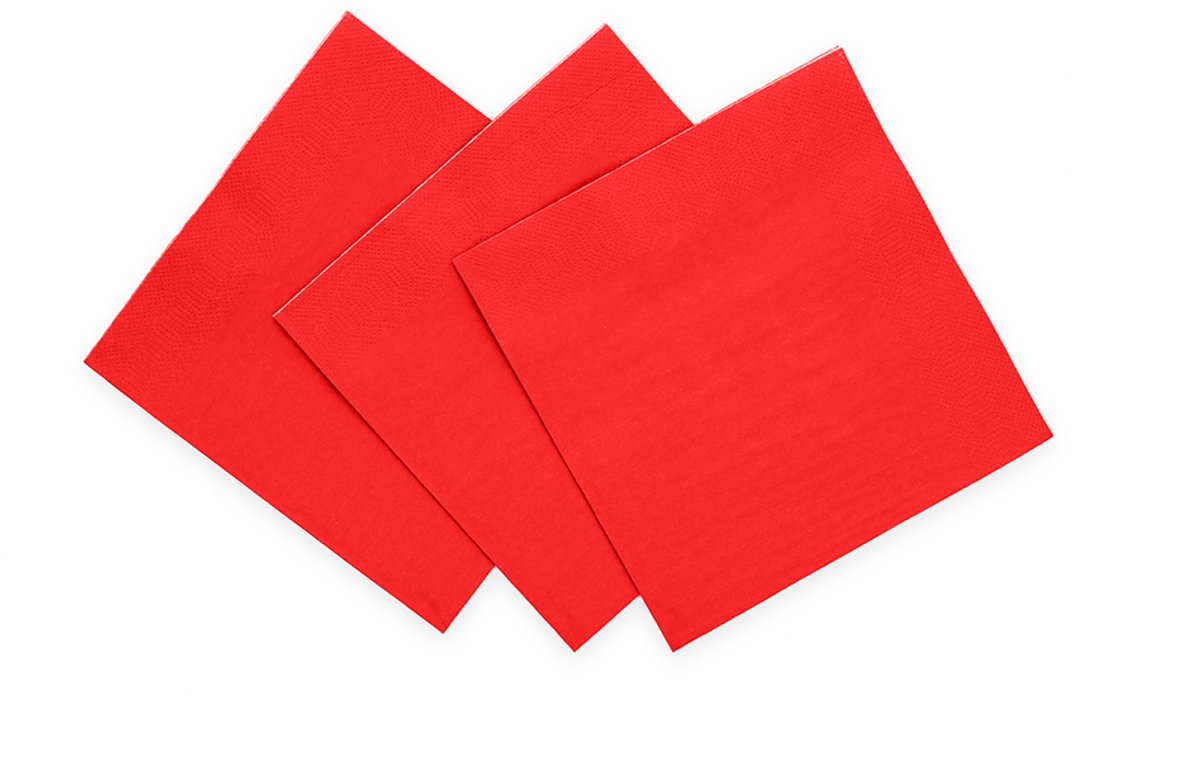 20x Papieren Cocktail servetten 24x24cm 3-laags FSC - Rood - Feestartikelen