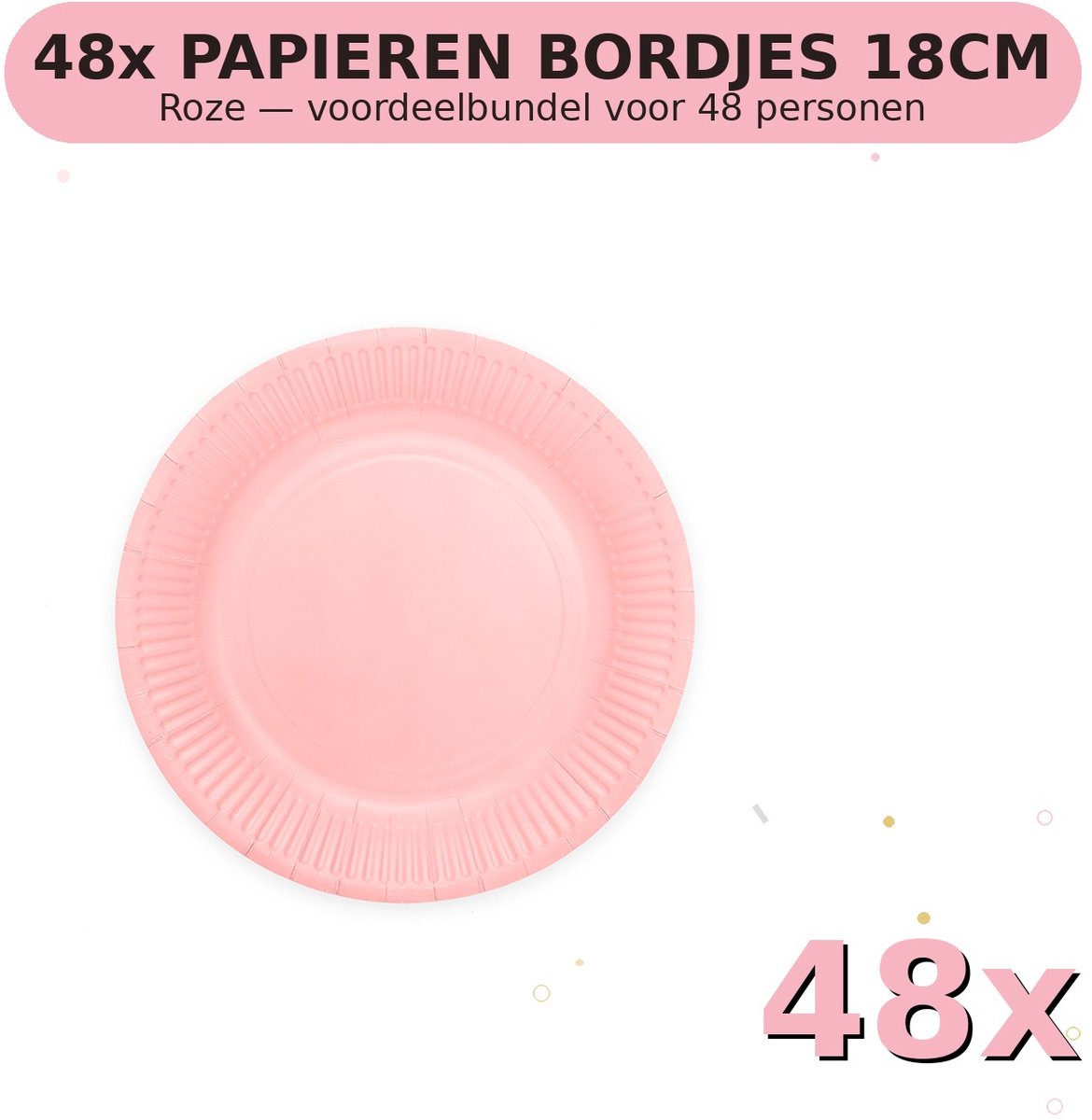 Bordjes 18cm FSC Roze - Voordeelverpakking 48 Stuks voor tot 48 Personen - Feestartikelen