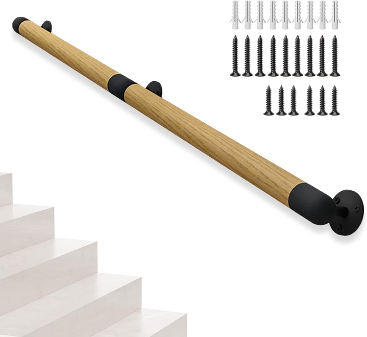 Houten leuningen 120 cm - Massief hout - Antislip veiligheidsleuning - Ideaal voor ouderen en kinderen - ShopVlot