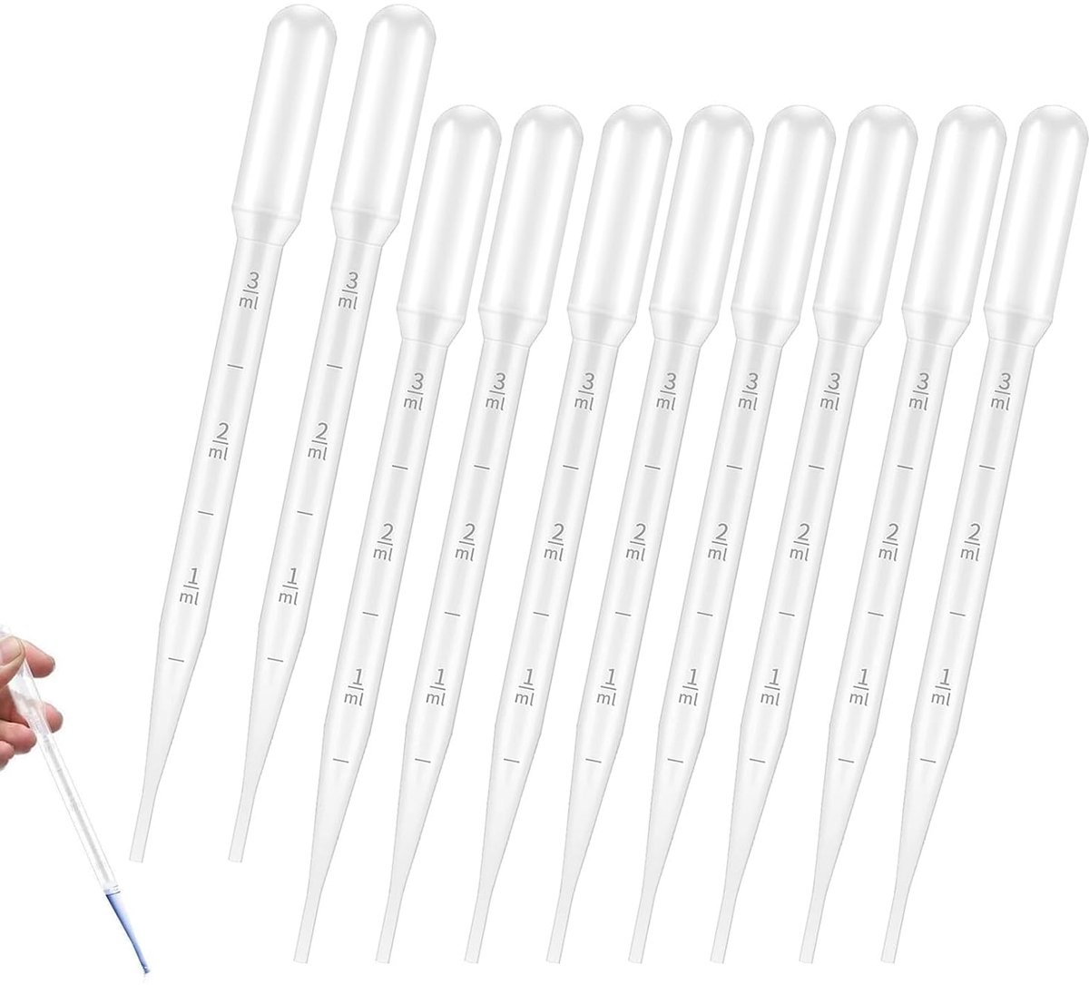 Pack of 100 Transfer Pipettes Plastic 3 ml Disposable Pipette with Scale for Essential Oil Laboratory Testing - ShopVlot