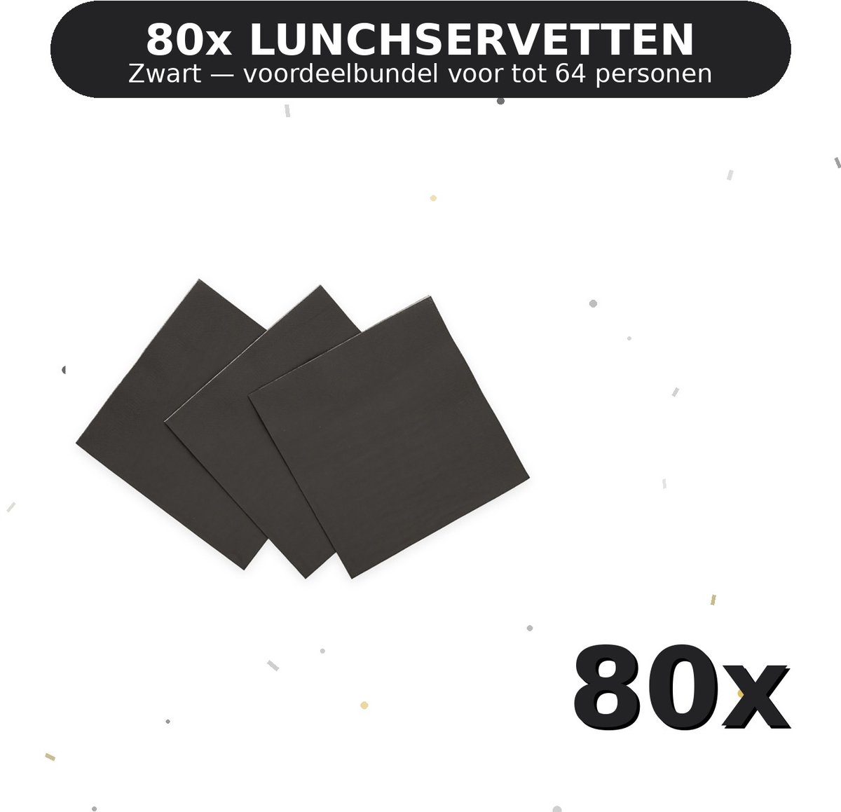 Lunch servetten 33x33cm FSC Zwart - Voordeelverpakking 80 Stuks voor tot 64 Personen - Feestartikelen