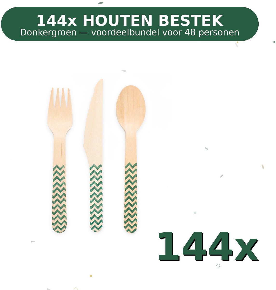 Houten bestek FSC Donkergroen - Voordeelverpakking 144 Stuks voor tot 48 Personen - Feestartikelen