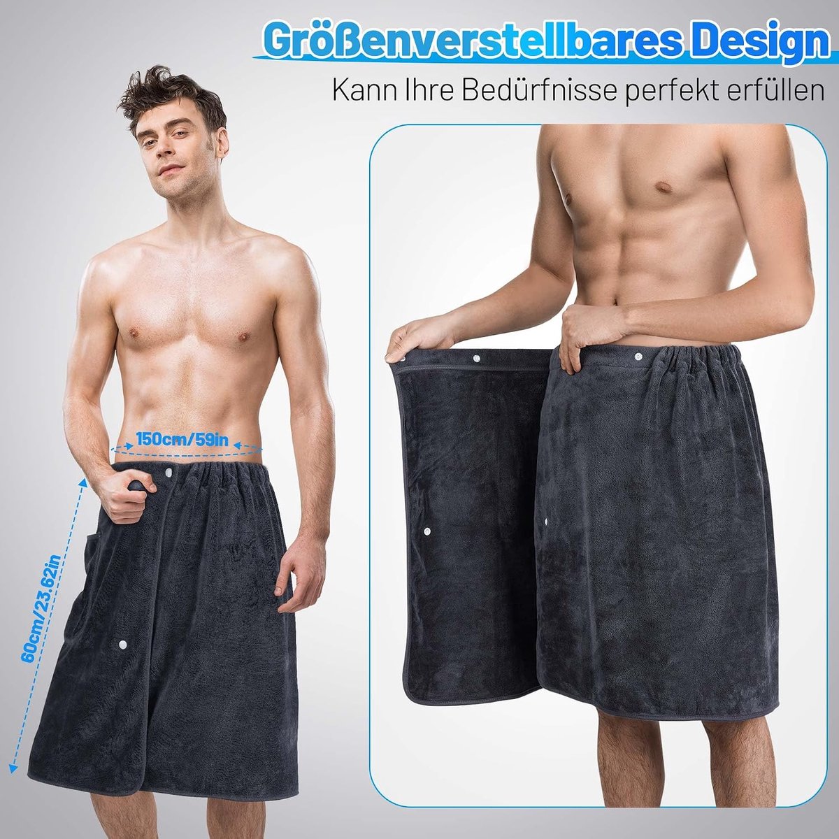 Men's Sauna Kilt 60 x 150 cm Elastic Waistband Sauna Towel Microfibre Cotton - ShopVlot