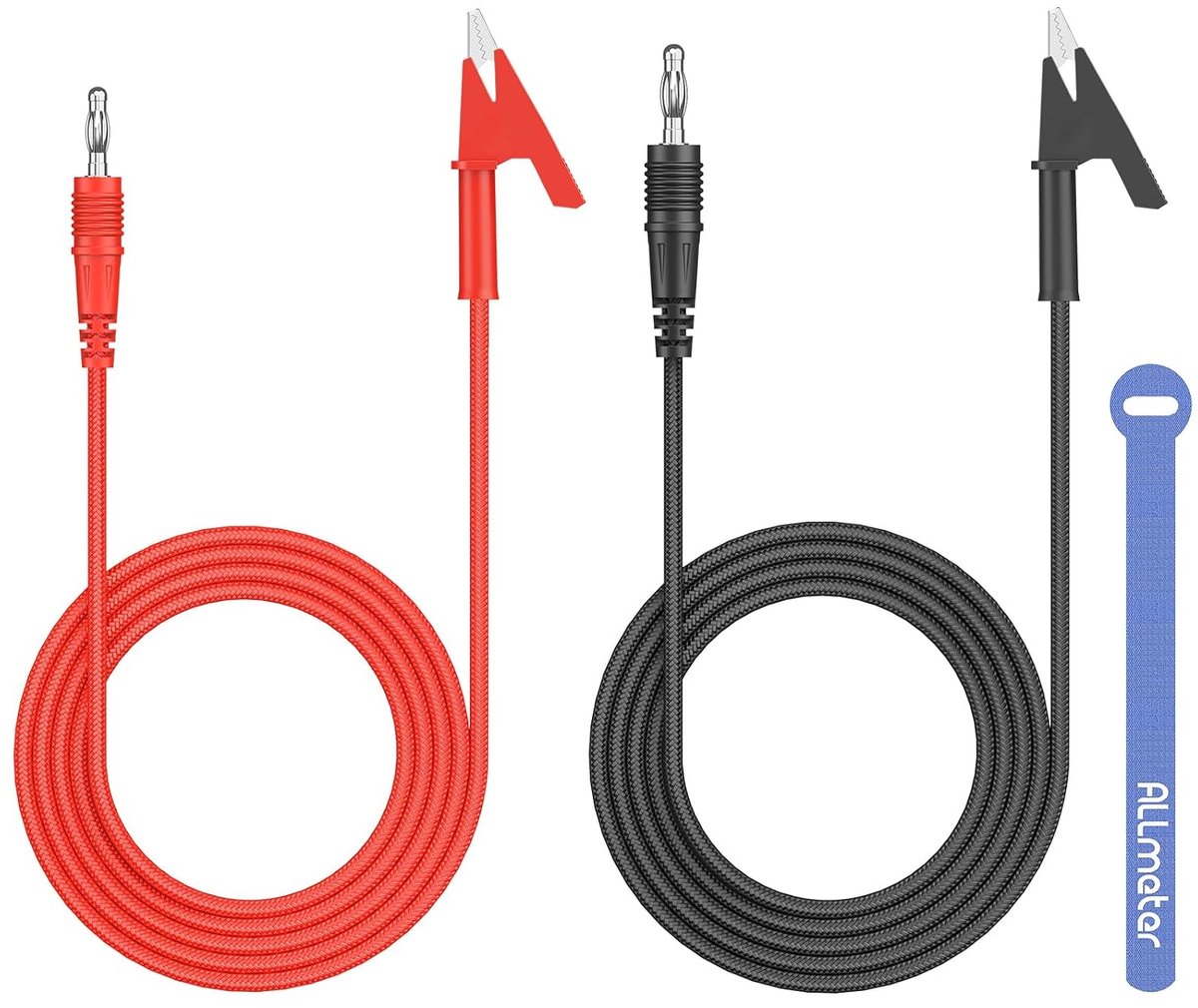 Banana plug to crocodile clip, measuring cable, 4 mm plug, 100 cm length, 15 A/1000 V load capacity, high-quality - ShopVlot