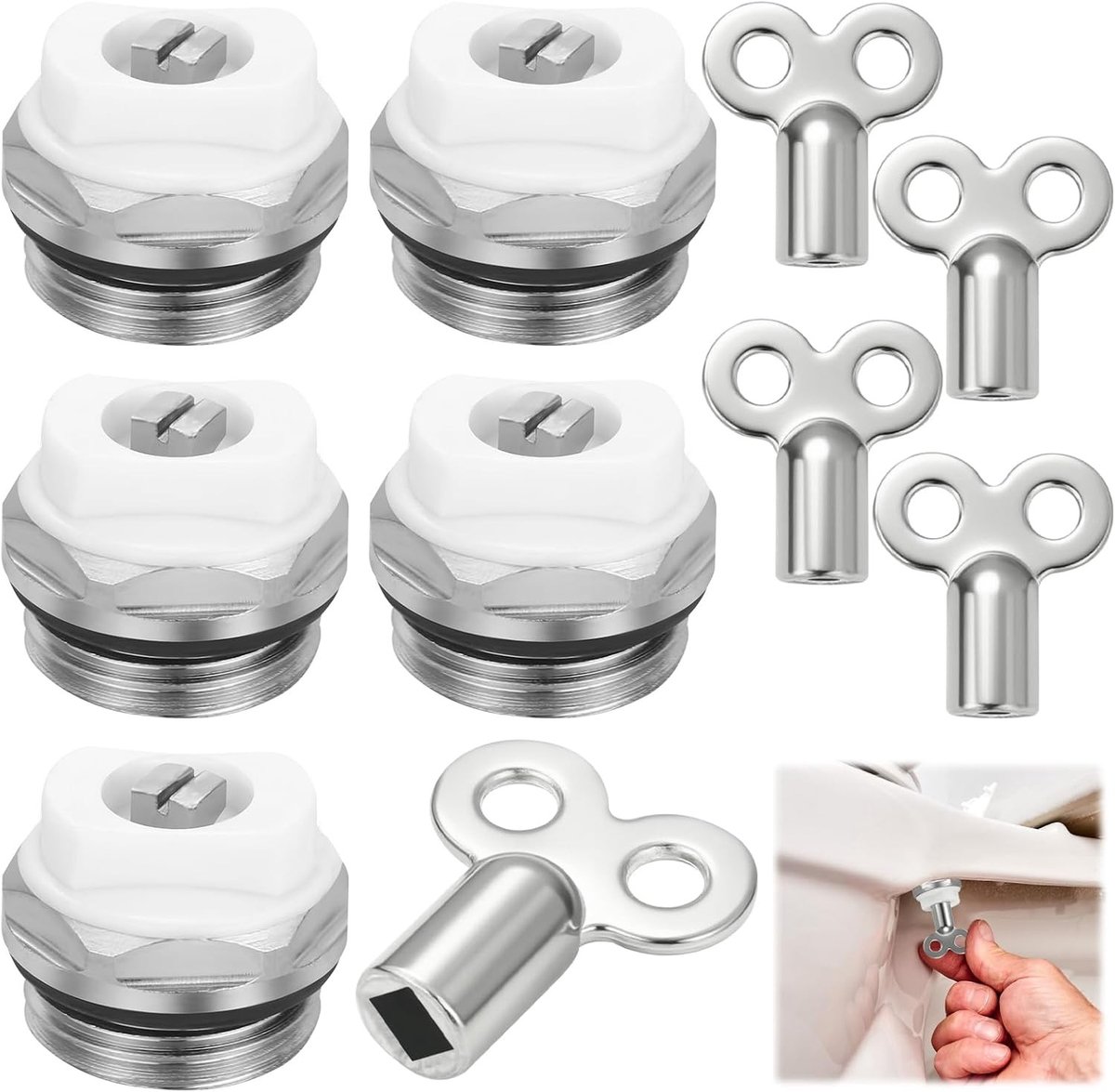 Radiator Ontluchtingsventiel Set - Koper - 1/2 inch - Met 5 Ontluchtingssleutels - Voor Verwarmingssystemen