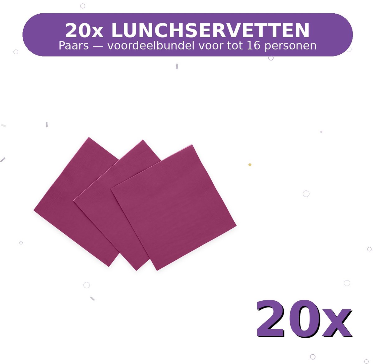 Lunch servetten 33x33cm FSC Paars - Voordeelverpakking 20 Stuks voor tot 16 Personen - Feestartikelen