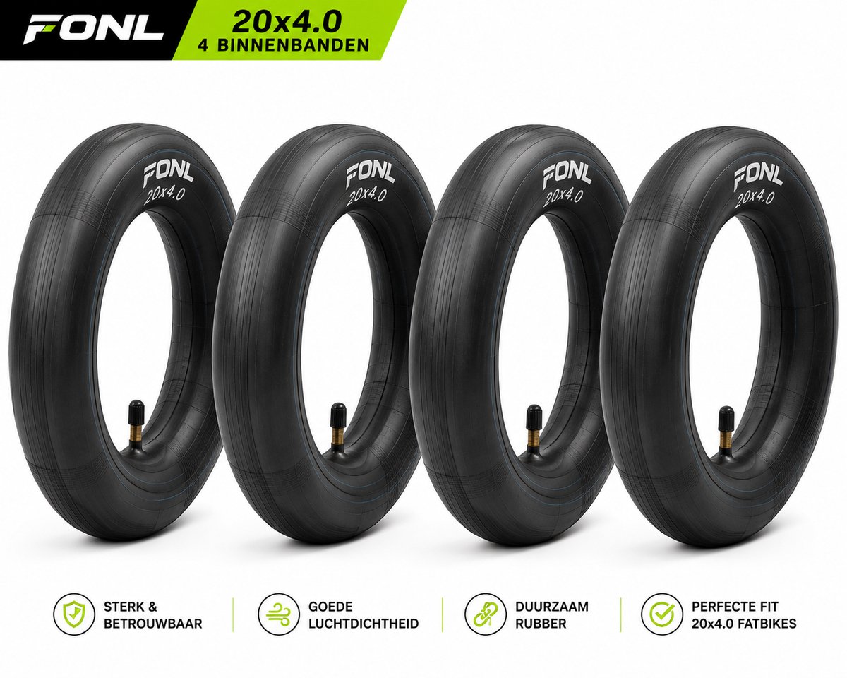 FONL Fatbike Binnenband 20x4.0 – 4 Stuks binnenband – Binnenbanden Voordeelset – Autoventiel – Fatbike Banden