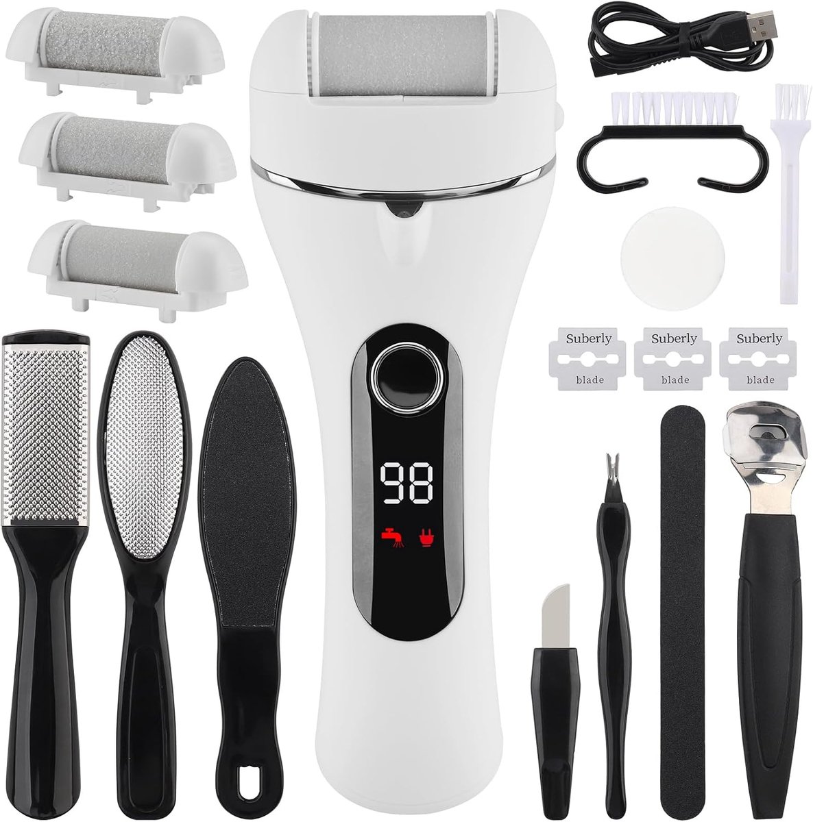 Electric Callus Remover, 18-in-1, 2-Speed IPX7 Waterproof Foot Care for Cracked Heels, Dead Callus Removal - ShopVlot