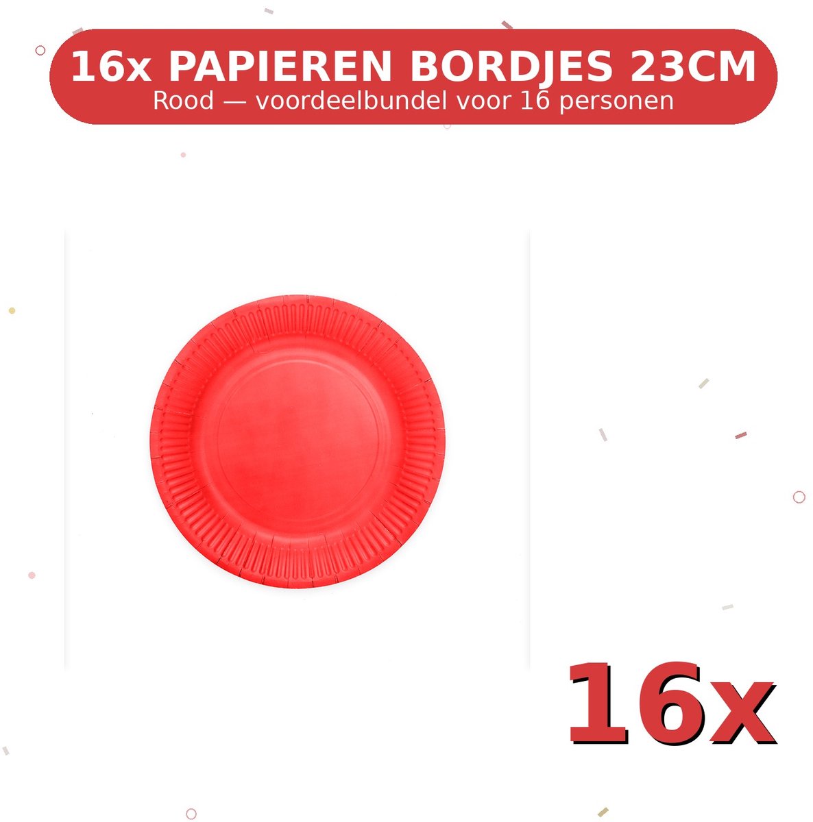 Bordjes 23cm FSC Rood - Voordeelverpakking 16 Stuks voor tot 16 Personen - Feestartikelen