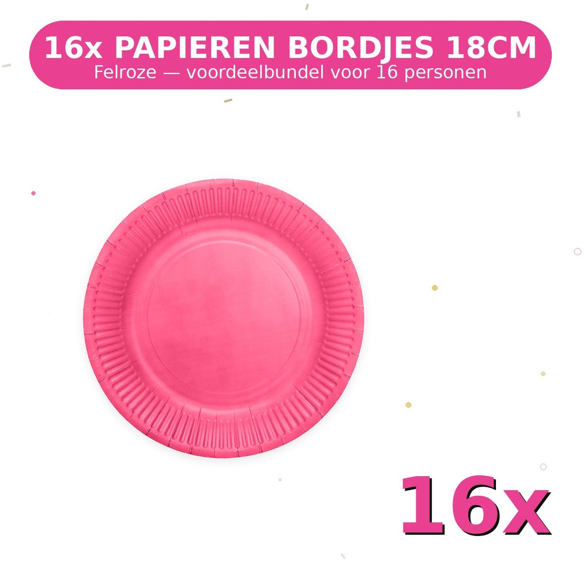 Bordjes 18cm FSC Felroze - Voordeelverpakking 16 Stuks voor tot 16 Personen - Feestartikelen