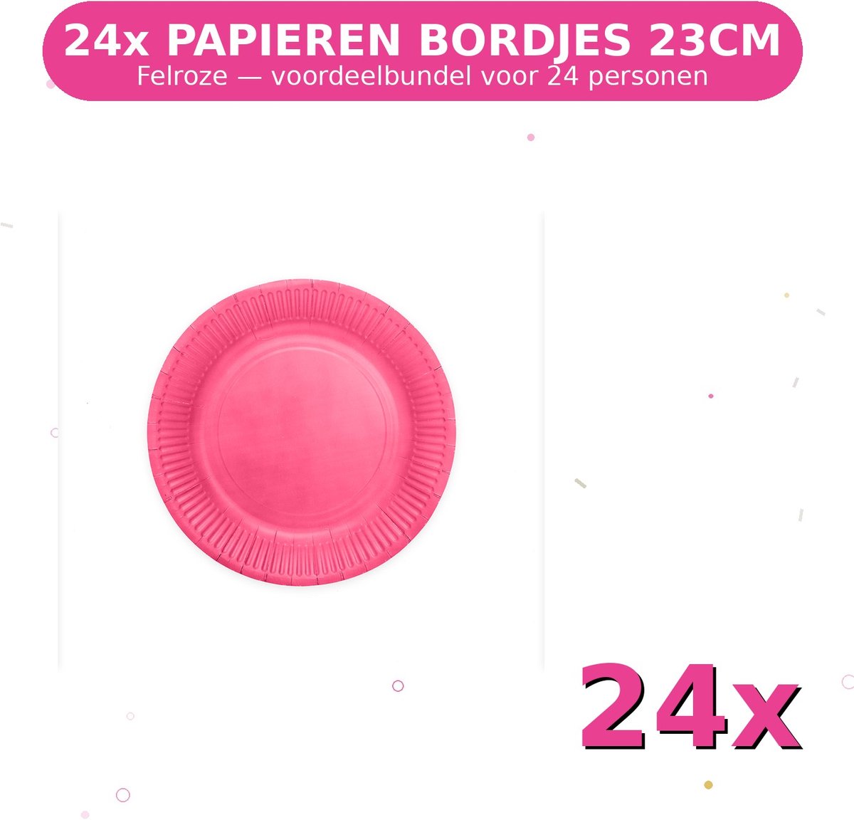Bordjes 23cm FSC Felroze - Voordeelverpakking 24 Stuks voor tot 24 Personen - Feestartikelen