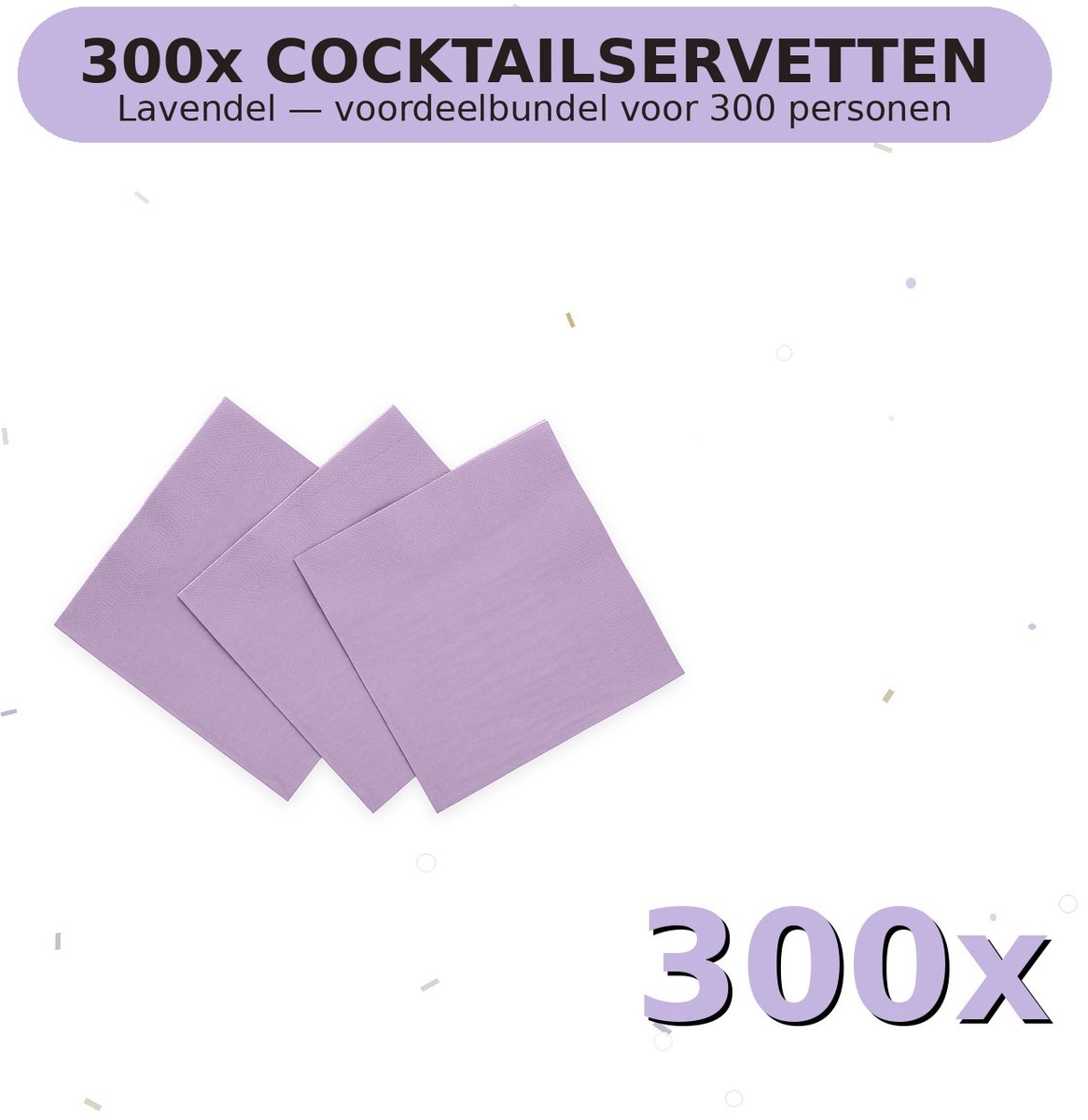 Cocktail servetten 24x24cm FSC Lavendel - Voordeelverpakking 300 Stuks voor tot 300 Personen - Feestartikelen