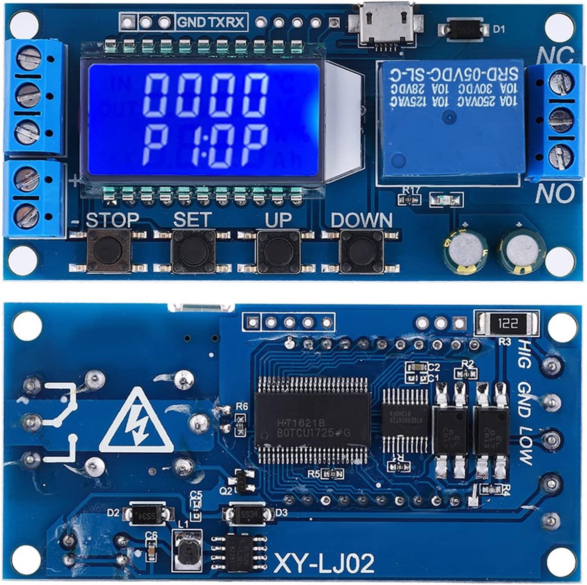 Time relay module with LCD display, DC 6-30V, time cycle 0.01-9999 min, self-timer, connection reversal protection - ShopVlot