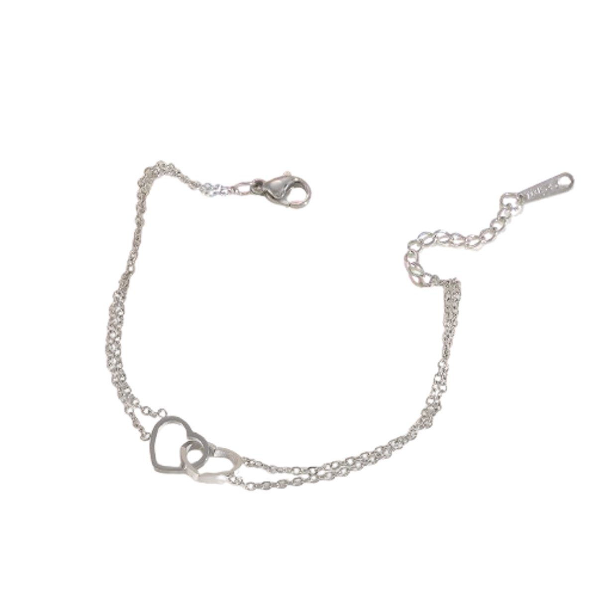 Plux Fashion Dubbele Hartjes Armband - Zilver - 2mm/16cm + 5cm Verlengstuk - Hartje Armband - Armband Met Hartje - Hartjes Armband - Armband Hartje - Zilveren Armband Dames - Armband Met Hanger - Zilveren Hartje Armband - Moederdag Cadeau