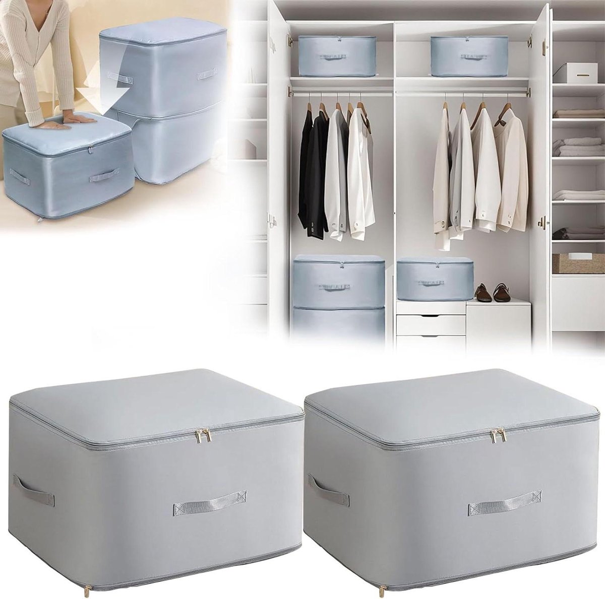 Opbergdozen Kleding - Verhuisdozen Kastboxen - Ruimte Besparen - Scheurbestendig Materiaal - 2 Stuks 60cm - Grijs