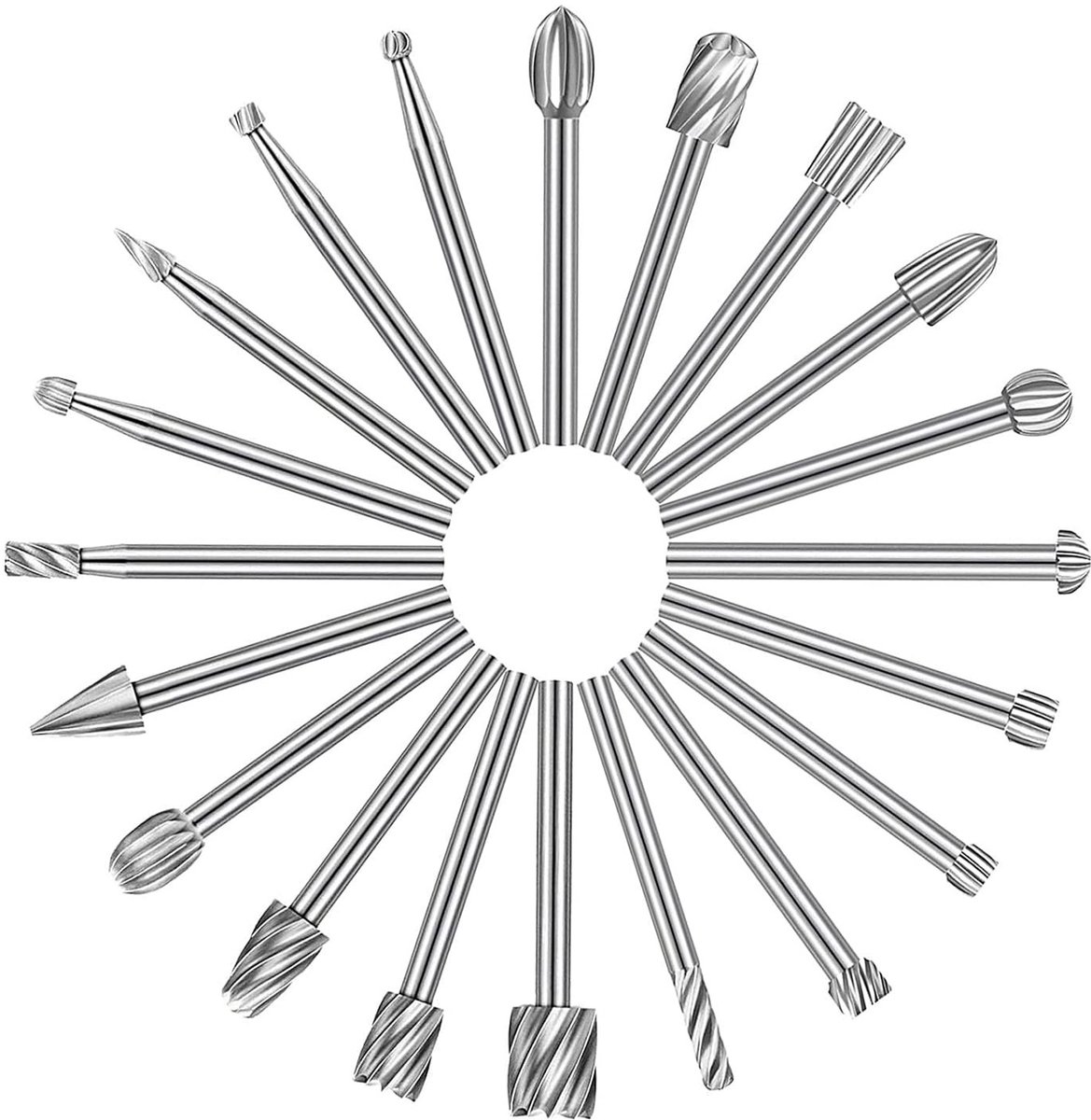 20 Stuks Houtgraveer Freesbits met 1/8"(3mm) Schacht, HSS Diverse Boren Set voor DIY Houtbewerking, Precisie Gereedschap en Accessoires voor Carving