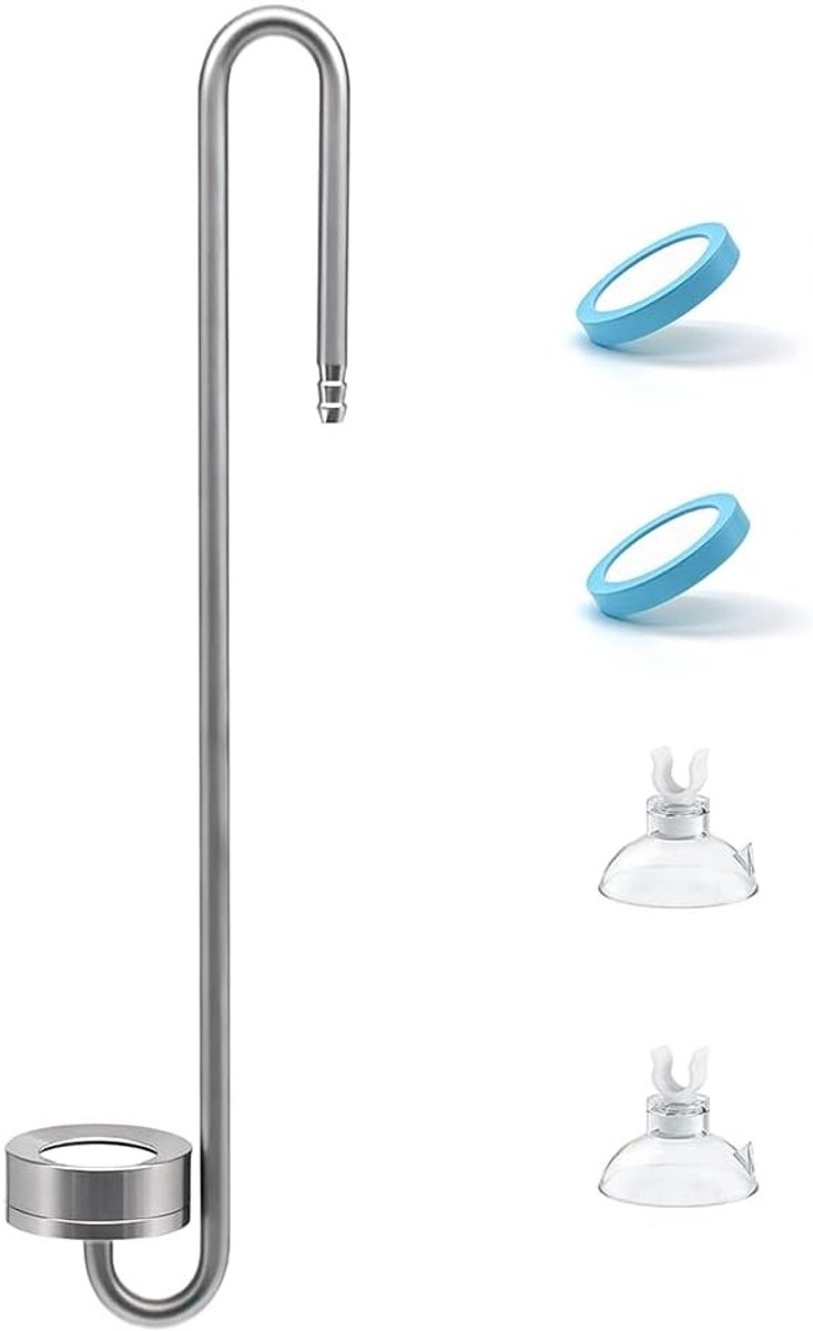 30 cm RVS CO2 Diffuser voor Aquariums, Matte Atomiser met Siliconen Zuignap en Vervangdisk, Ideaal voor Planten en Aquascaping