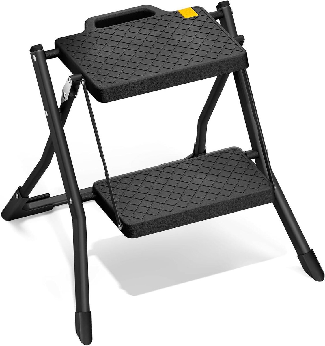 Inklapbare Huishoudtrap - Opstapje met Handgreep - Veilig Klussen - Extra Brede Treden - 150 kg Capaciteit - Zwart