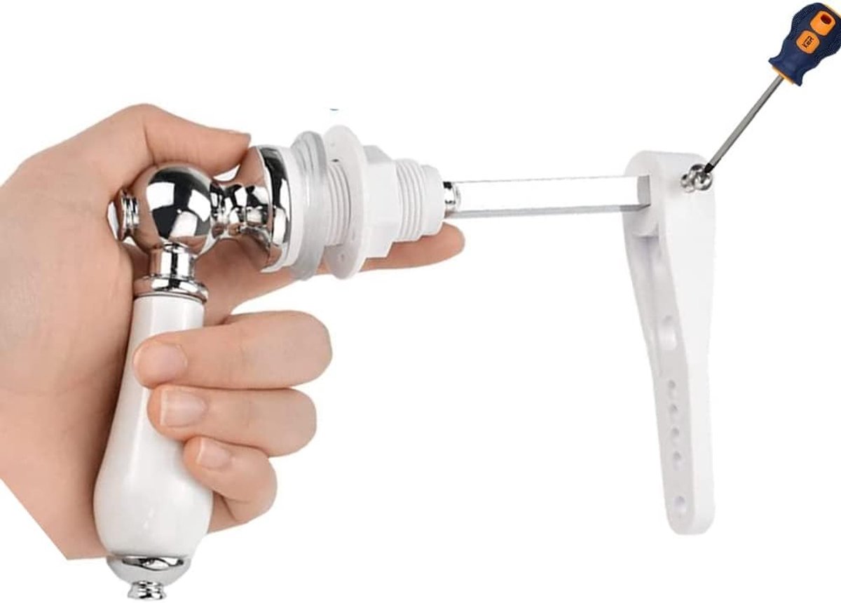 Vervangende Toilet Spoelknop in Chroom, Universele Cisternen Handgreep met Verstelbare Arm voor 3/8 Interface, Duurzaam en Stijlvol