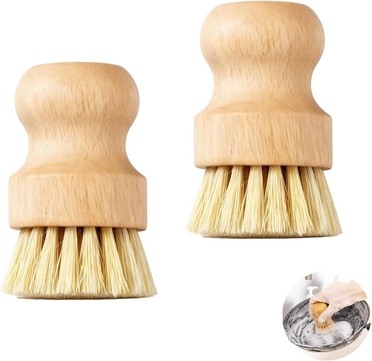 Set van 2 afwasborstels voor het reinigen van houten tafelgerei, pannen en groenten - ergonomisch ontwerp voor comfortabele grip