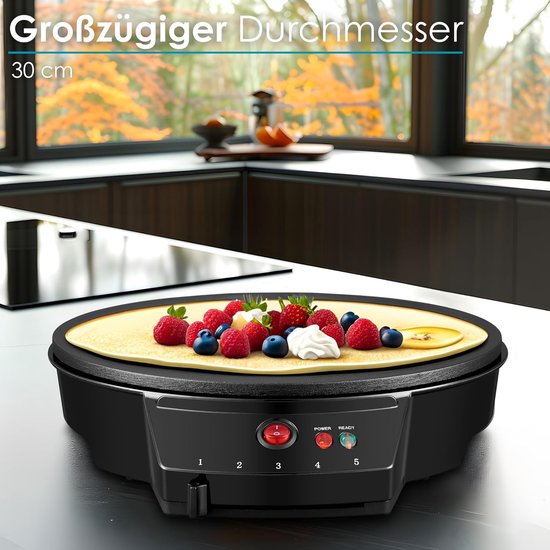 Crêpes Maker - Pannenkoekenpan Elektrisch - Lekkere Pannenkoeken Maken - Cool-Touch Handgreep - 30 cm Diameter - Grijs — afbeelding 5