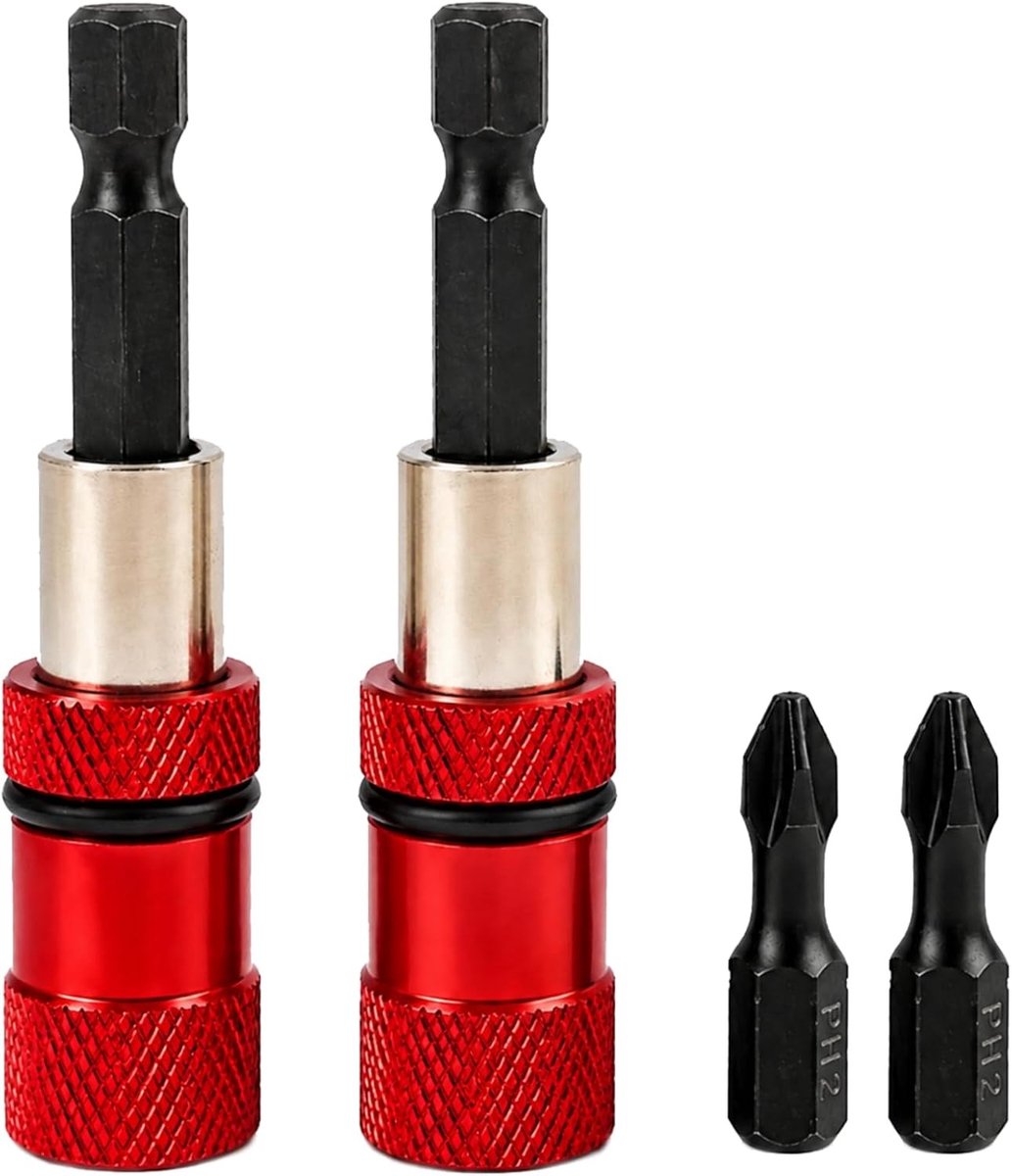 Set van 2 Magnetische Bit Houder voor Gipsplaten, Schroevendraaier met Hexagonale Handgreep en Diepte-instelling, Inclusief 2 PH2 Bits en 1/4 Inch Aansluiting