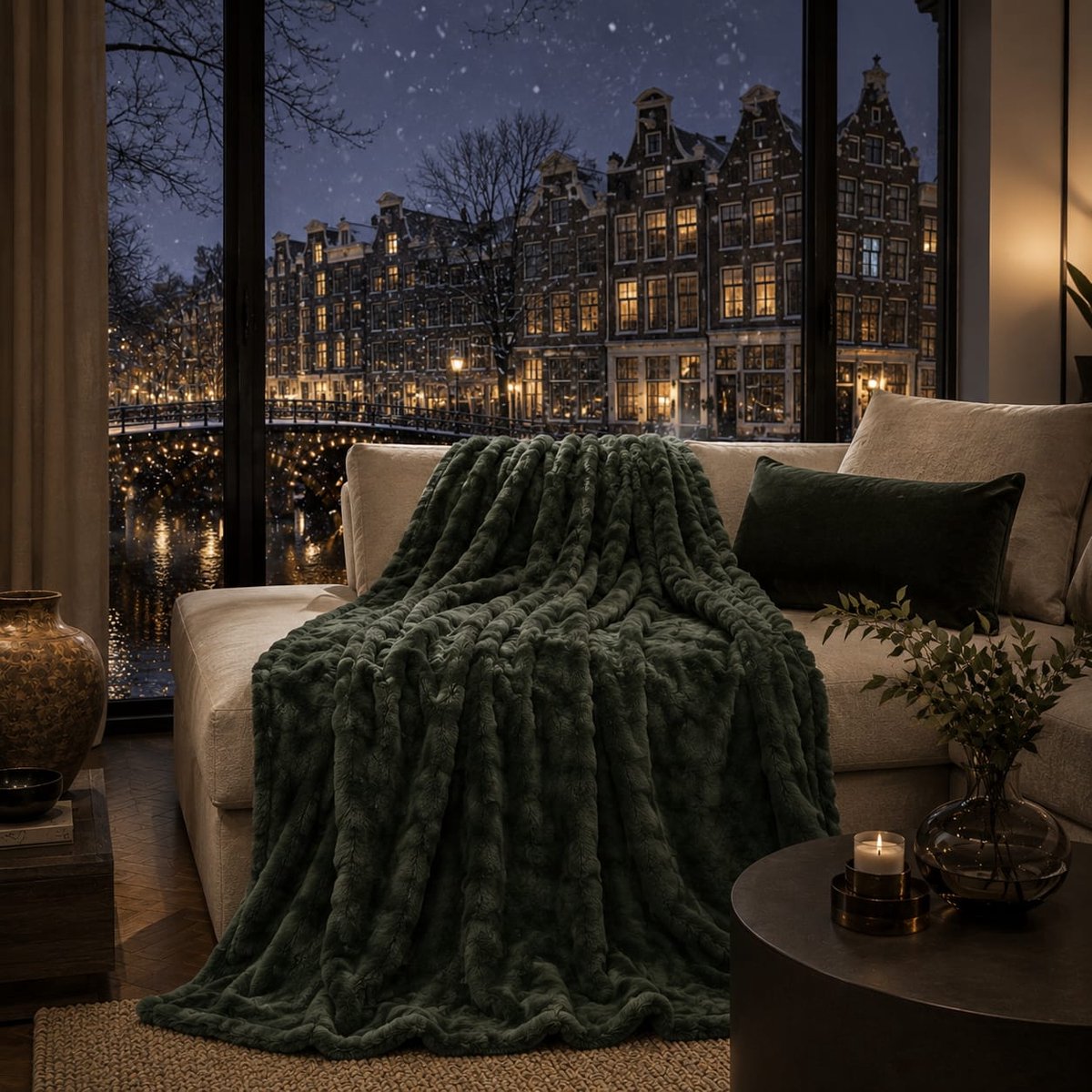 Lano&Go Fleecedeken 220 x 240 cm - Ultrazachte Bubbelstof Deken - Warme Plaid voor Tweepersoonsbed - Oeko-Tex - Olijfgroen