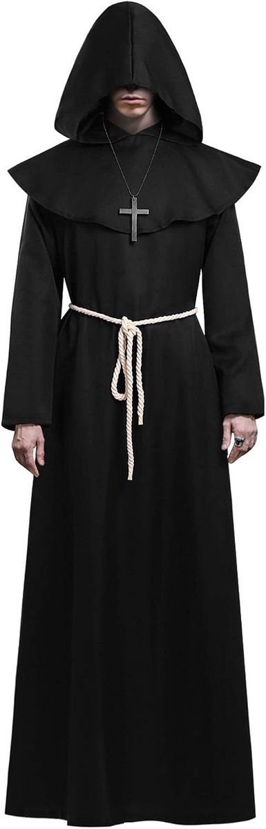 Middeleeuwse Monnik Kap, Zwarte Cape voor Renaissance Kostuum, Priester Robe voor Volwassenen, Perfect voor Halloween en Theatrale Optredens