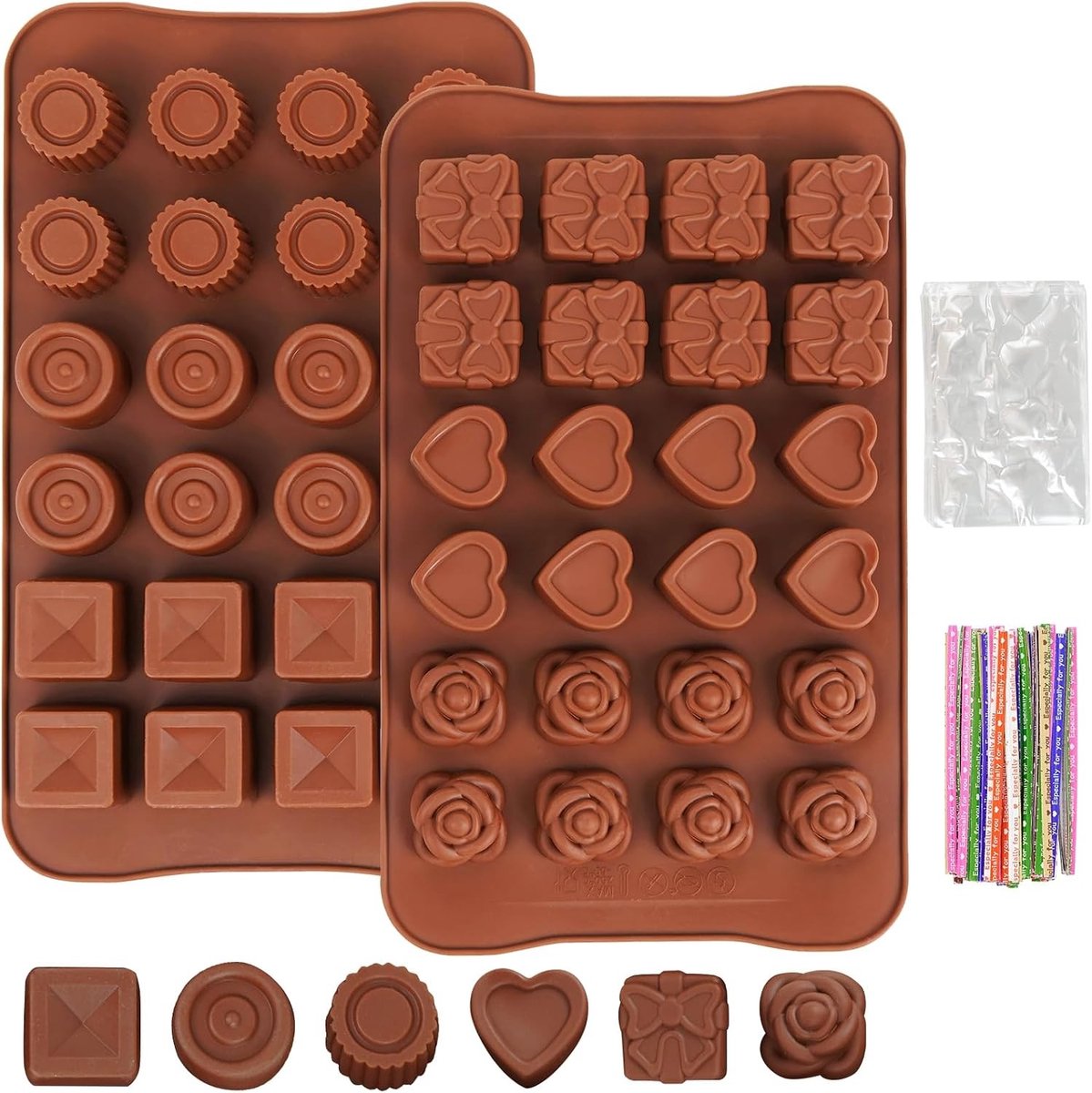 Diepe 3D Chocoladevormen voor Pralines, 2 Stuks Siliconen Mold voor Bloemen en Rondjes