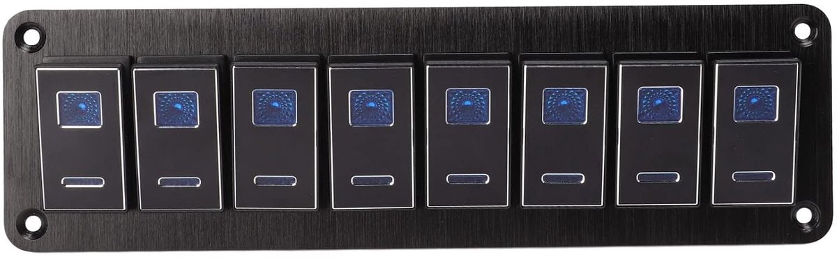 Waterdicht 8-Wege Schakelpaneel met 5-Pins Blauw LED Licht, Voor DC 12V/24V, Geschikt voor RV, Auto, Bus, Trailer en UTV