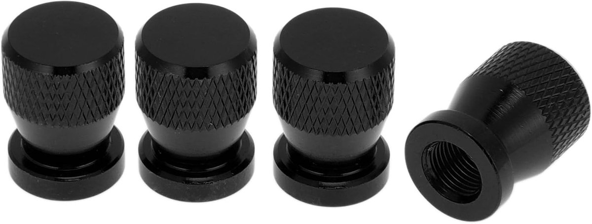 Decoratieve Ventielstam Caps - 4 Stuks Zwart Aluminium Legering, Geschikt voor Auto en Motor, 7x19mm