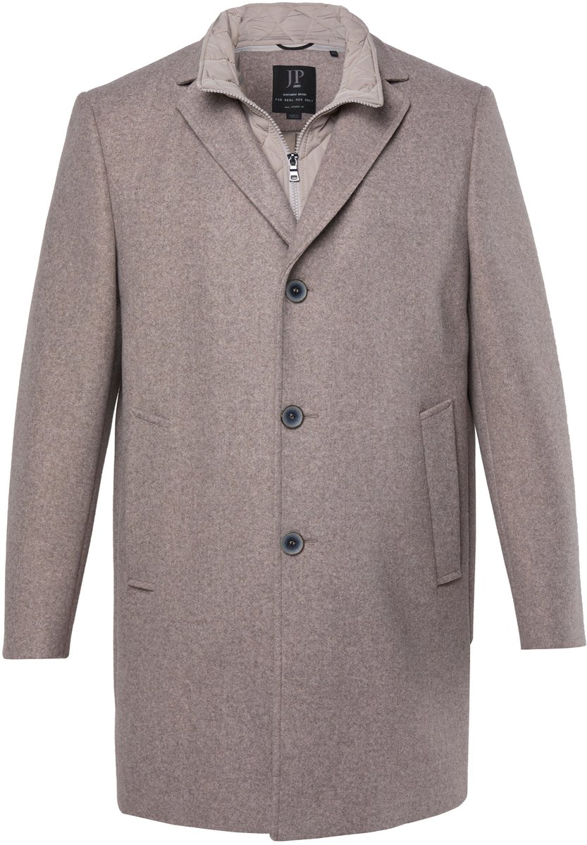 JP 1880 - Heren - Mantel van een wolmix wol nylon inzetstuk reverskraag tot 7XL - Beige - Maat L