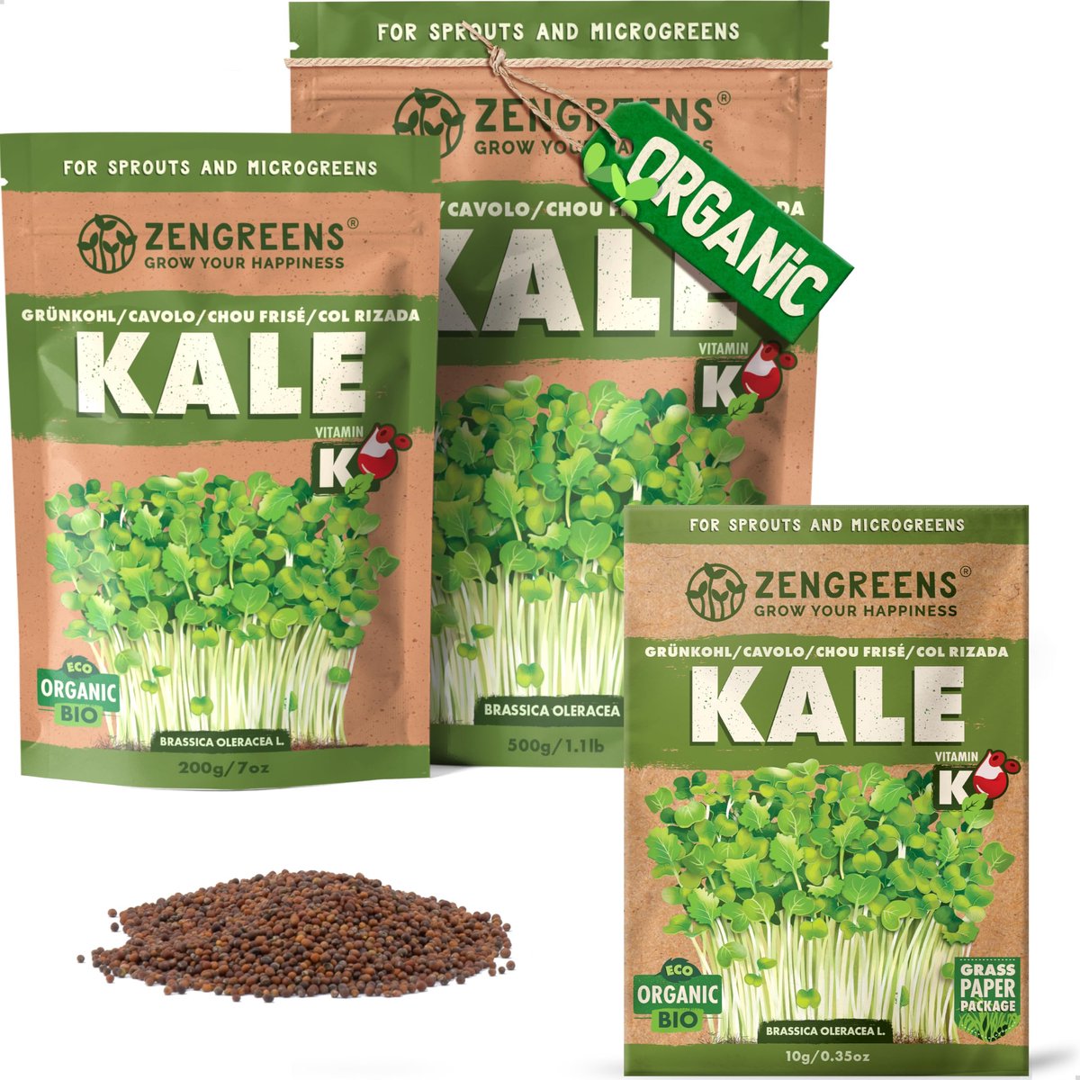 Boerenkool zaden 10g, 200g of 500g - Biologisch - Meer dan 97% kieming - Ideaal voor microgreens - ShopVlot