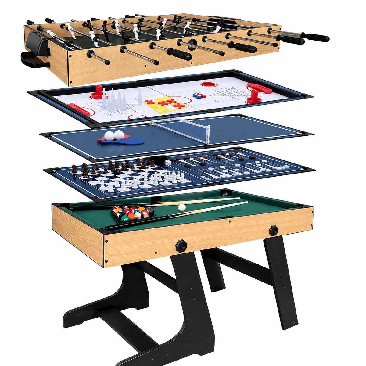 Multispeeltafel 12-in-1 – Inklapbaar – Tafelvoetbal, Biljart, Tafeltennis, Airhockey & Bordspellen – 120 cm