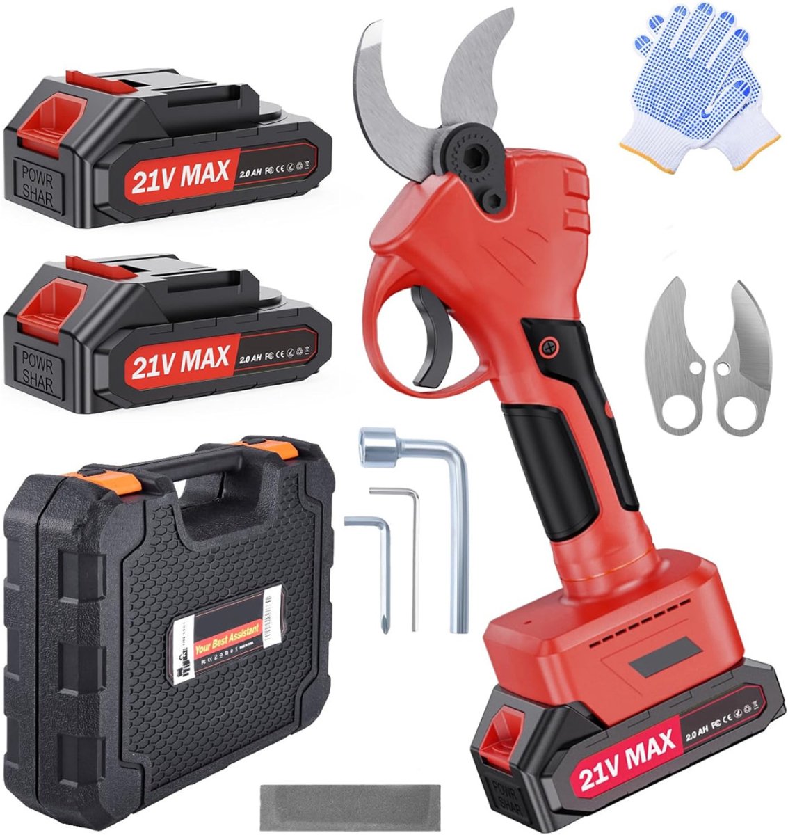 Lìon® Elektrische Snoeischaar - Accu Snoeischaar - Snoeischaren - Electrische Snoeischaar met Accu - Rood - 40cm x 32cm x 12cm