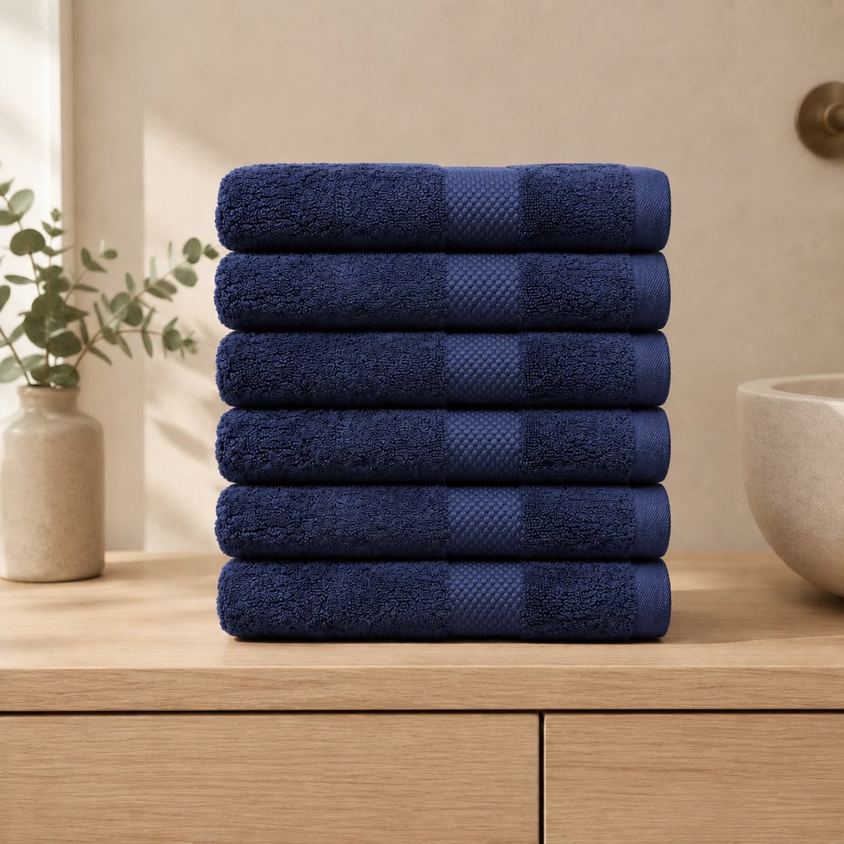 The Linen Room Handdoeken – 50 x 100 cm – Set van 6 – 100% Katoen – 650 GSM Dubbelgetwijnd 20/2 Garen – OEKO-TEX® – Extra Zacht & Hoog Absorberend – Donkerblauw