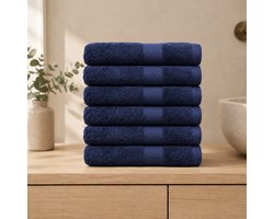 The Linen Room Handdoeken – 50 x 100 cm – Set van 6 – 100% Katoen – 650 GSM Dubbelgetwijnd 20/2 Garen – OEKO-TEX® – Extra Zacht & Hoog Absorberend – Donkerblauw
