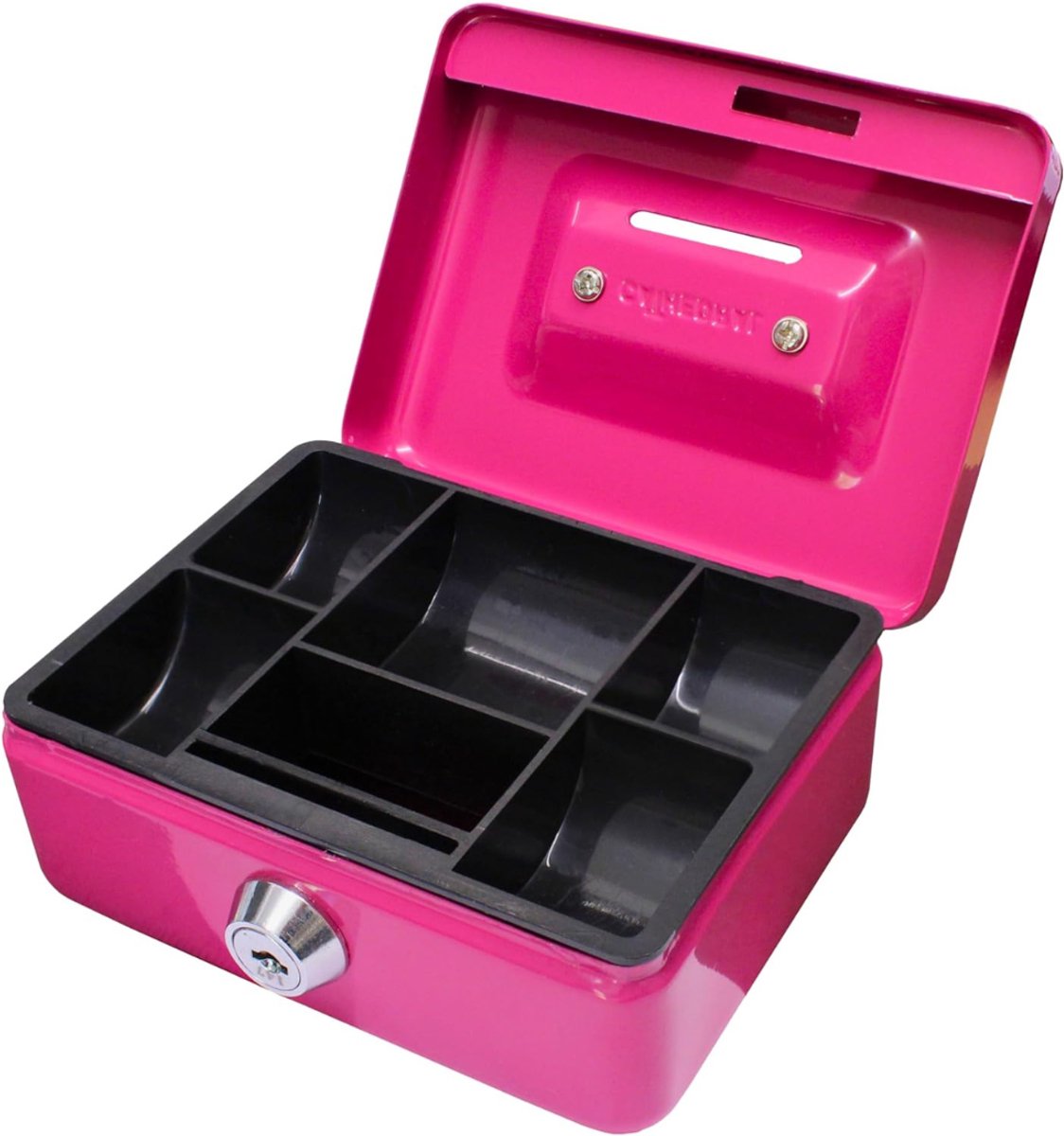 Allvia® Geldkistje met Sleutel - Geldkluis - Geldkistje - Cilinderslot met 2 Sleutels - 12 cm - Roze - 13cm x 5cm x 7cm