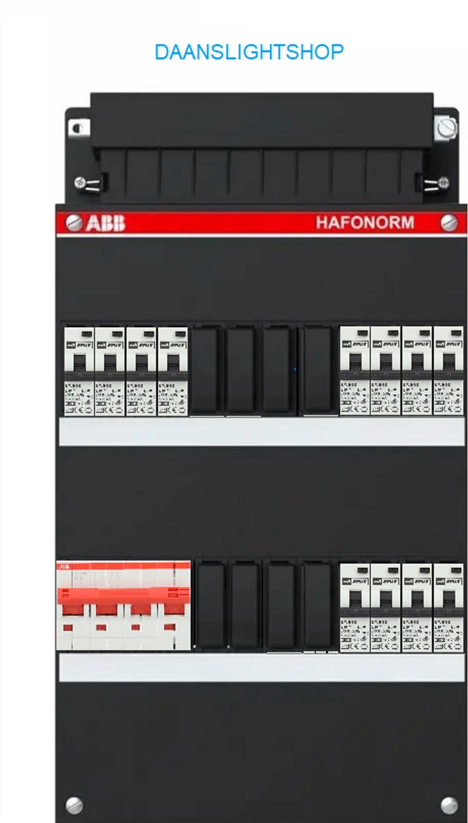 ABB 3-fase groepenkast – 12 lichtgroepen – EMAT aardlekautomaten 30mA – ABB 4 polige hoofdschakelaar – Kracht lichtgroepenkast 12 groepen