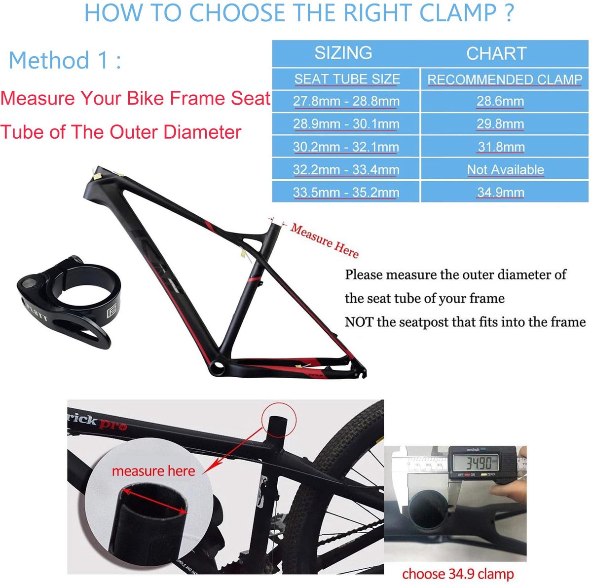 Zadelklem voor fiets 28,6/31,8/34,9 mm - aluminium - snelsluiting - eenvoudig te monteren - ShopVlot